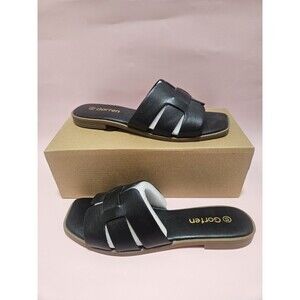 Gorfen Womens NIB Size 8.5 Black Sandals Flat Slide H-Band Effortless Summer
